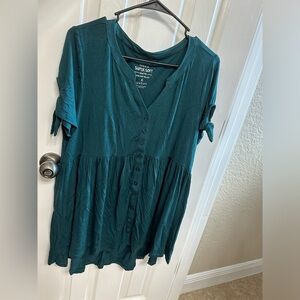 Torrid size 0 dark teal baby doll button up top with arm bows